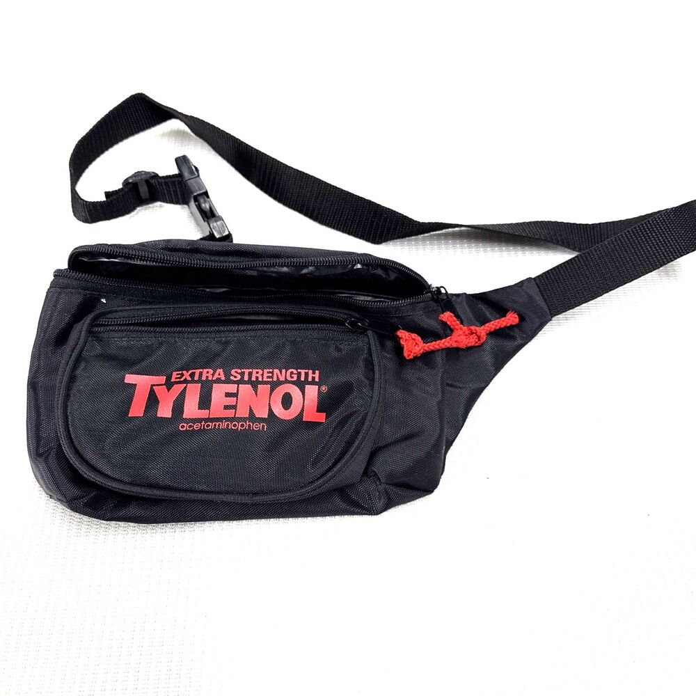 Vintage Tylenol Fanny Pack Promo Bag Hip Sack 3 Zip Pouch Extra Strength Meds